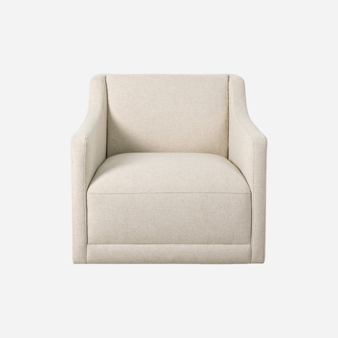 Fauteuil pivotant Maison Olive en tissu texturé beige, design moderne et épuré, assise confortable.