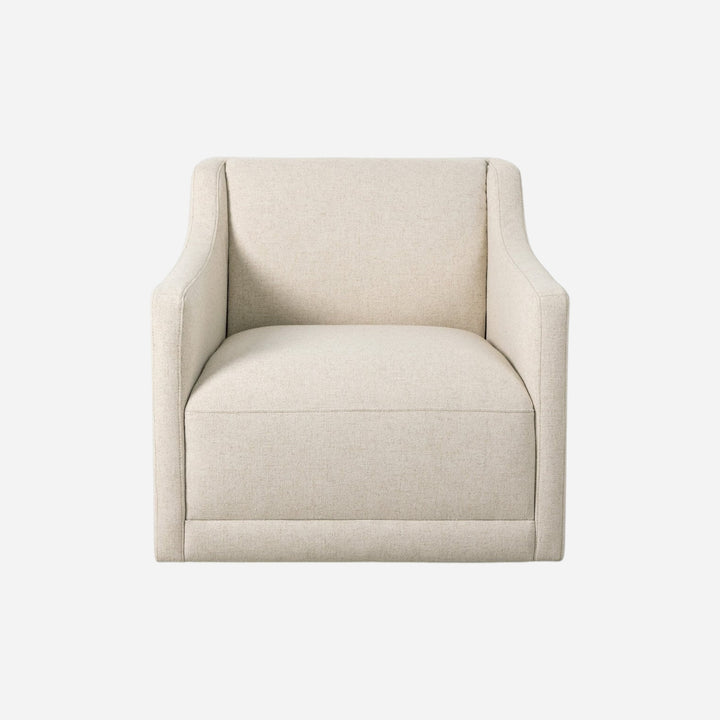 Fauteuil pivotant Maison Olive en tissu texturé beige, design moderne et épuré, assise confortable.