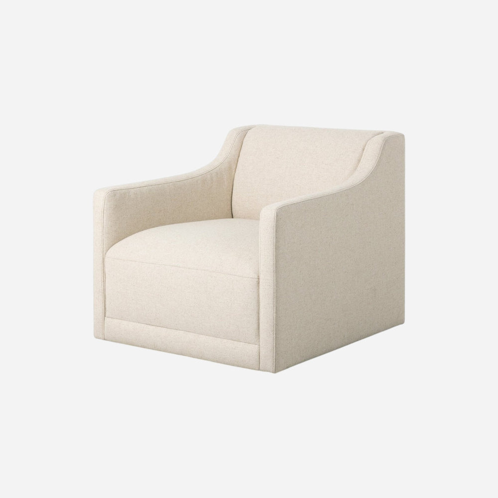 Fauteuil pivotant Maison Olive en tissu texturé beige, design moderne et confortable.