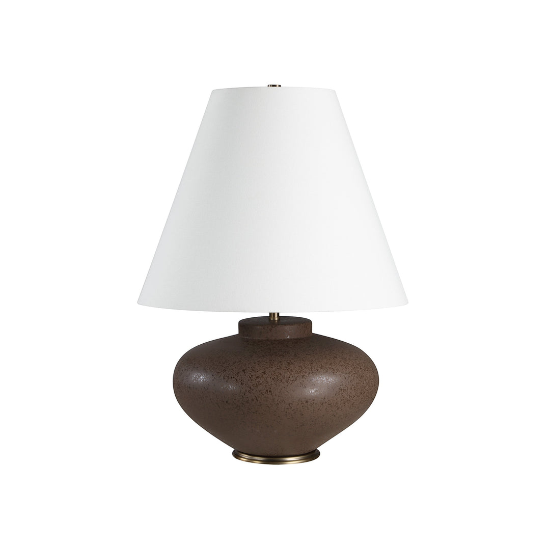 Lampe de table Maison Olive Caroline avec base arrondie en céramique brune mate et abat-jour en lin ivoire