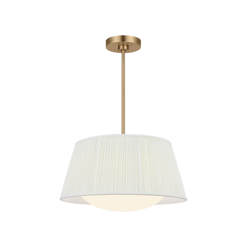 Maison Olive lustre abat-jour plissé crème avec structure métal brossé doré, lumière douce