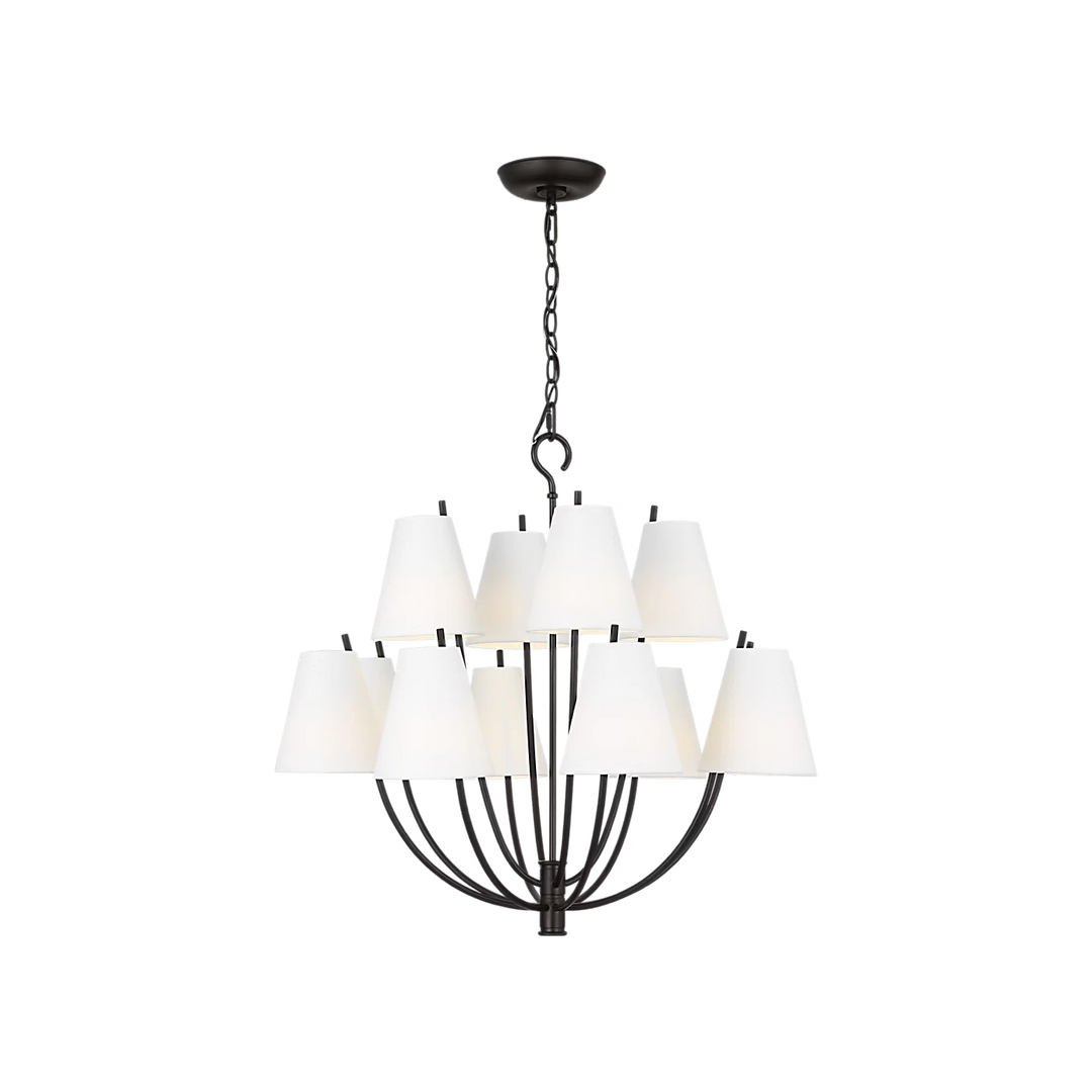 Maison Olive lustre à 10 lumières en métal finition laiton doré avec abat-jours coniques blancs