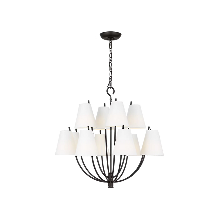 Maison Olive lustre à 10 lumières en métal finition laiton doré avec abat-jours coniques blancs