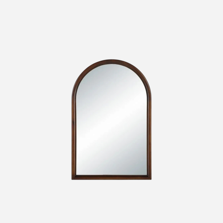 Miroir mural Maison Olive en forme d'arche avec un cadre en bois massif foncé au design classique et élégant