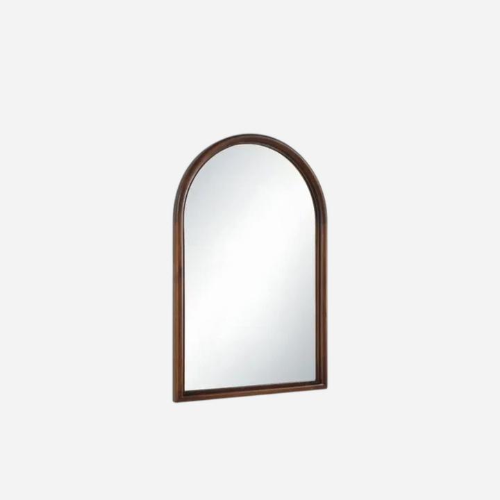 Miroir mural arqué Maison Olive avec cadre en bois finition noyer pour une décoration intérieure élégante