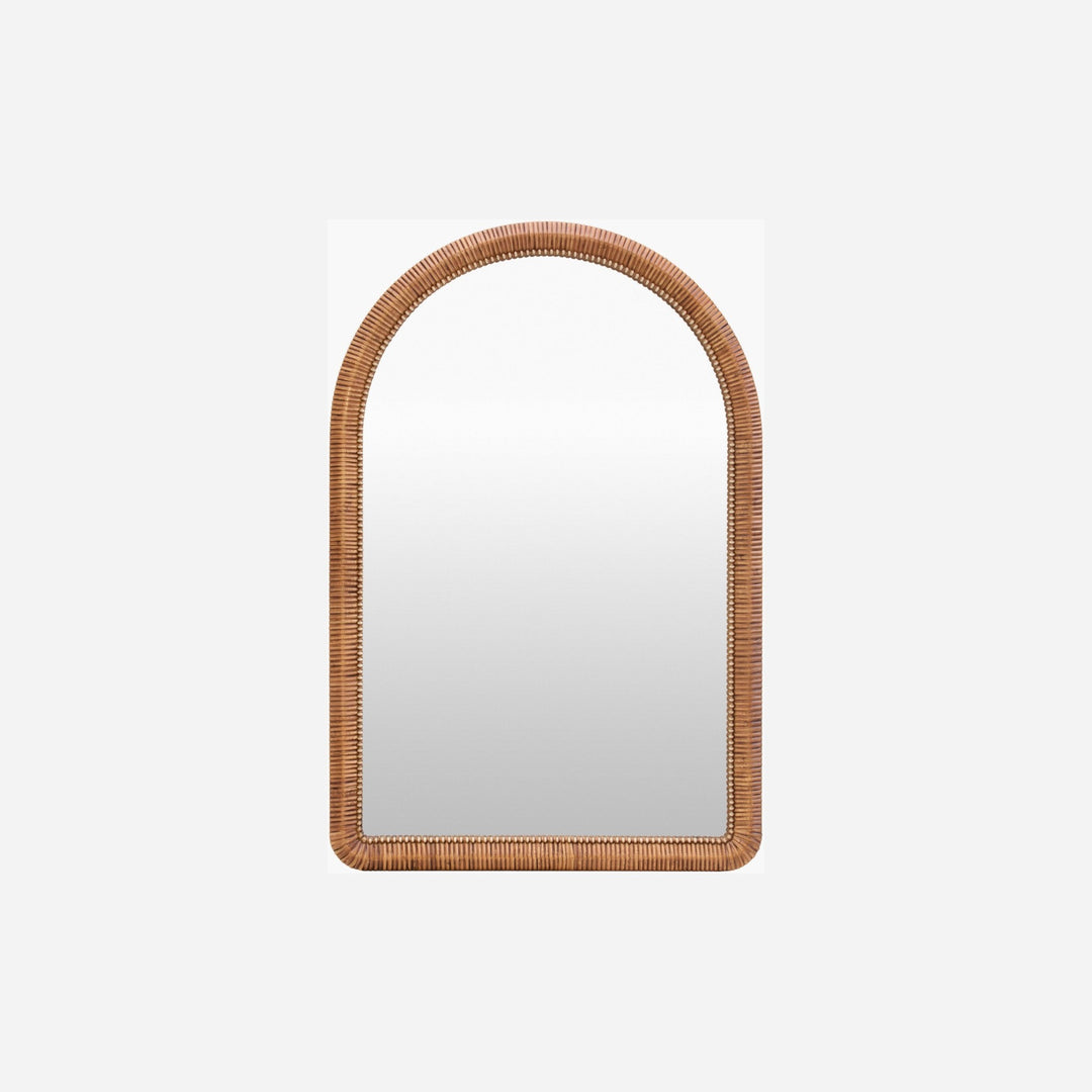 Miroir arqué Maison Olive avec cadre en bois brun patiné au design naturel et élégant