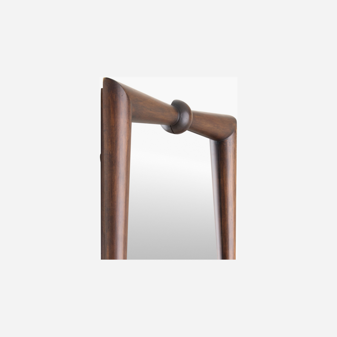 Miroir mural Maison Olive rectangulaire avec cadre en bois massif sombre et détails sculptés en forme de sphère