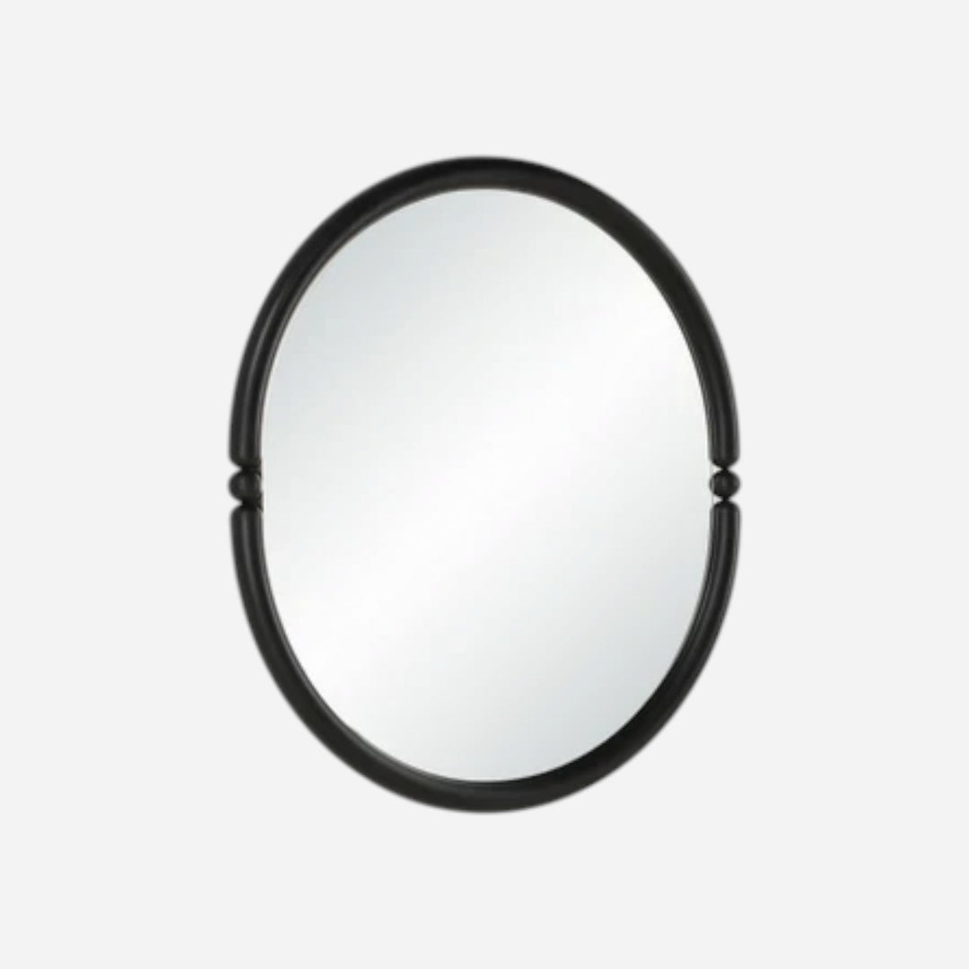 Maison Olive Miroir oval en fer noir mat avec détails de perles sculpturales, 36" x 40"