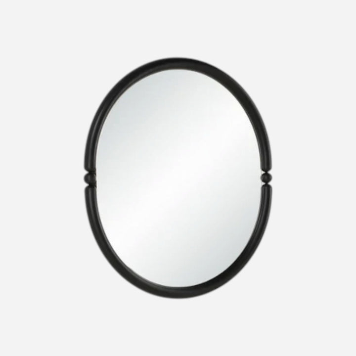 Maison Olive Miroir oval en fer noir mat avec détails de perles sculpturales, 36" x 40"