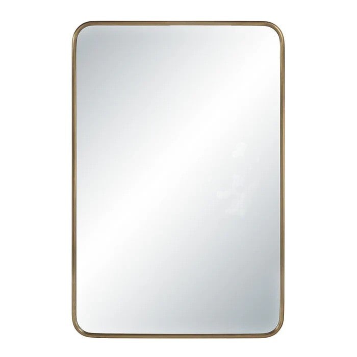 Maison Olive Miroir rectangulaire doré à bords arrondis en métal brossé, 60x90 cm