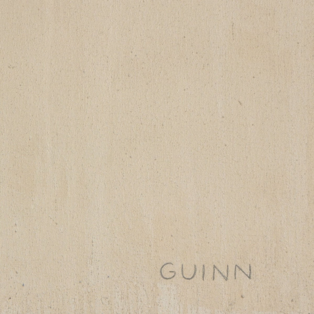 Œuvre d'art abstraite Maison Olive signée GUINN, esquisse au crayon sur toile texturée lin naturel, cadre chêne clair.