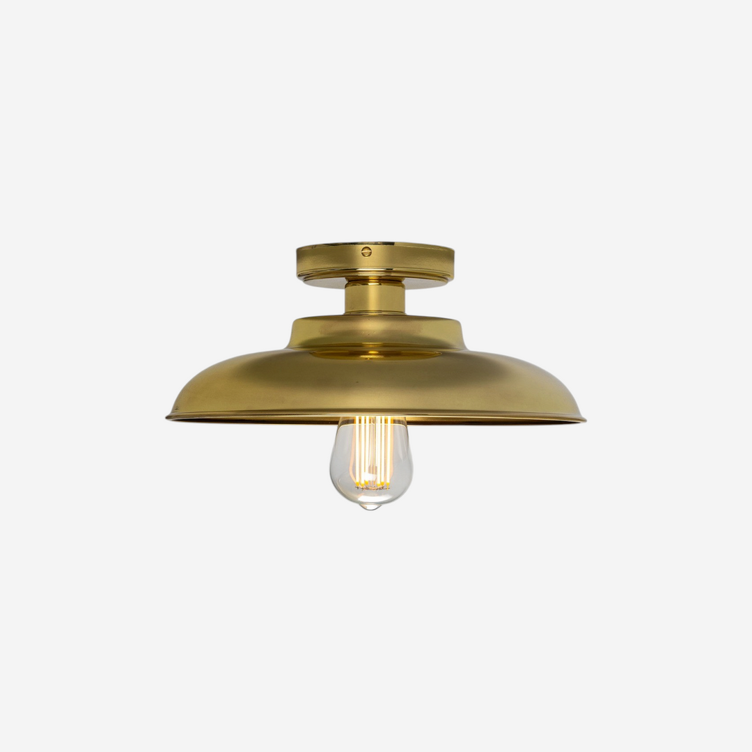 Plafonnier industriel Maison Olive en laiton avec finition dorée brillante et ampoule Edison apparente