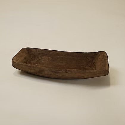 Plateau décoratif Maison Olive en bois massif sculpté, style rustique et brut pour une décoration bohème.