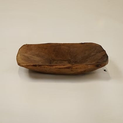 Plateau décoratif Maison Olive en bois massif sculpté à la main, style rustique et brut pour intérieur bohème.