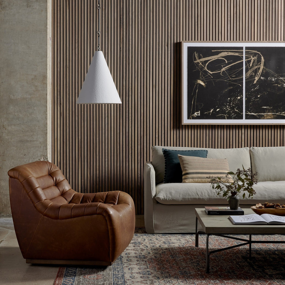 Tête de lit SALTA en chêne brun Maison Olive avec placage coupe huître, motif naturel unique. Accents raffinés pour chambre à coucher.