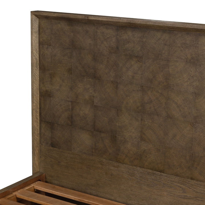 Tête de lit SALTA Maison Olive en chêne brun avec placage coupe huître unique et motif naturel.
