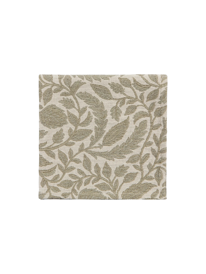 Serviette de table Maison Olive en coton beige avec un motif végétal délicat et élégant style champêtre chic