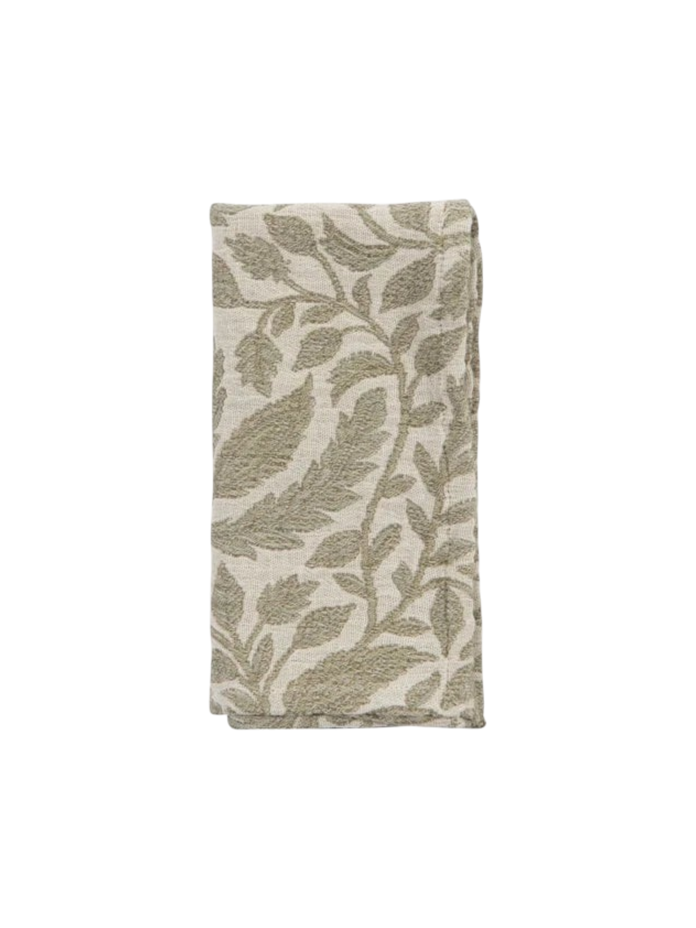 Serviette de table Maison Olive en coton beige avec un motif végétal brodé vert sauge, style champêtre chic.