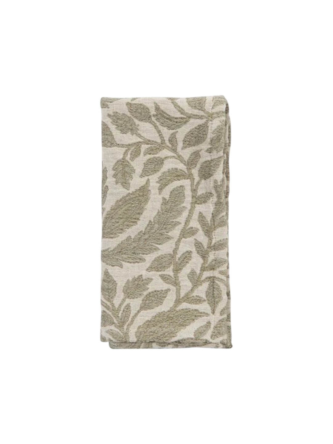 Serviette de table Maison Olive en coton beige avec un motif végétal brodé vert sauge, style champêtre chic.