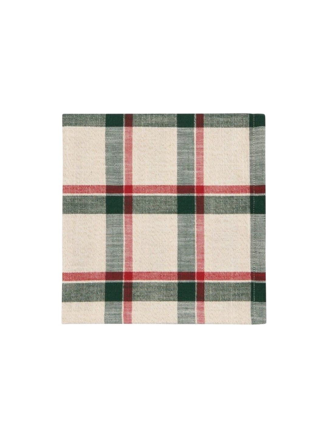Serviette de table Maison Olive en tissu à motif tartan classique avec des carreaux crème, vert sapin et rouge