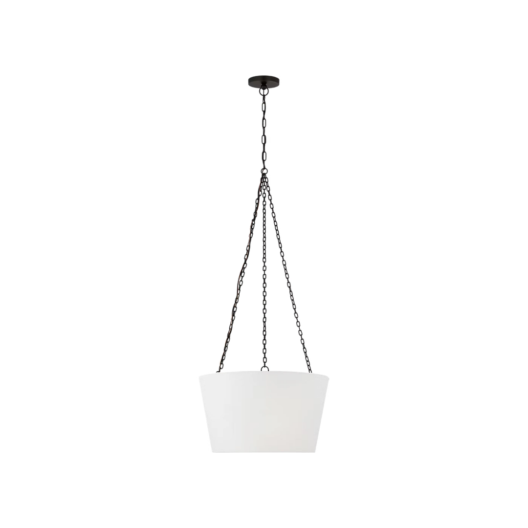 Maison Olive Suspension luminaire en métal doré vieilli avec abat-jour blanc conique, design moderne et élégant.