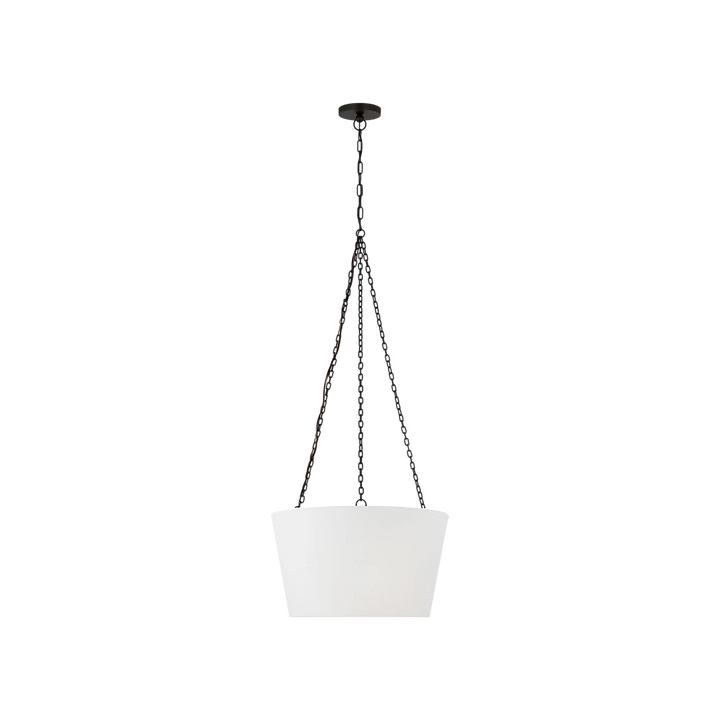 Maison Olive Suspension luminaire en métal doré vieilli avec abat-jour blanc conique, design moderne et élégant.