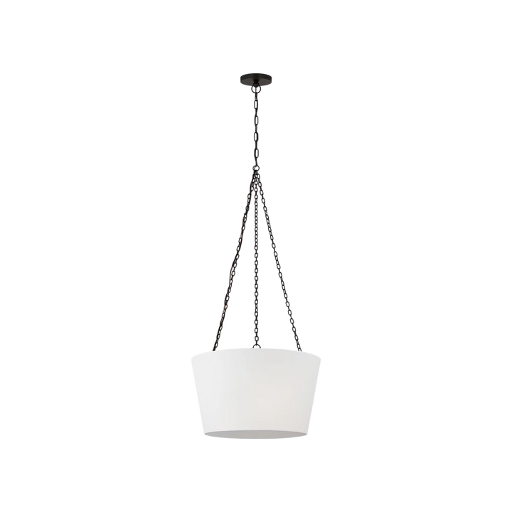 Maison Olive suspension luminaire en métal doré vieilli avec abat-jour blanc conique, style moderne et élégant.