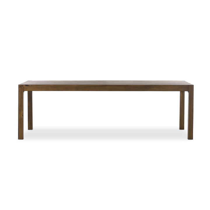 Maison Olive Table basse rectangulaire en bois massif, finition naturelle, design contemporain, pieds robustes.