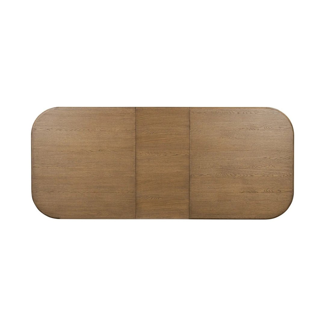 Table en bois de chêne Maison Olive avec plateau arrondi et finition naturelle. Design moderne et chaleureux.