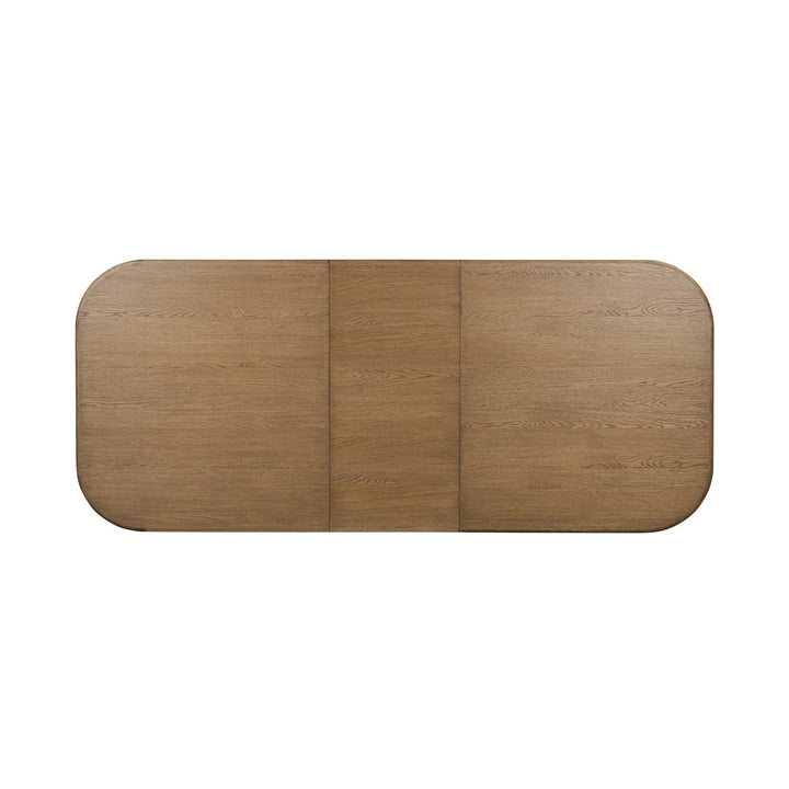 Table en bois de chêne Maison Olive avec plateau arrondi et finition naturelle. Design moderne et chaleureux.