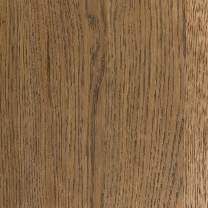 Maison Olive Table de chevet ronde en bois de chêne massif, finition naturelle, tiroir noir.
