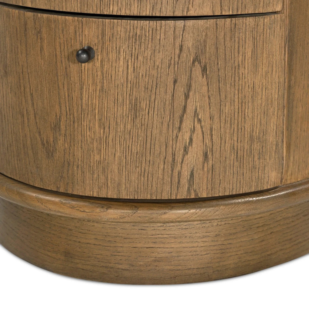 Maison Olive table de chevet ronde en bois de chêne massif avec tiroir et poignée noire