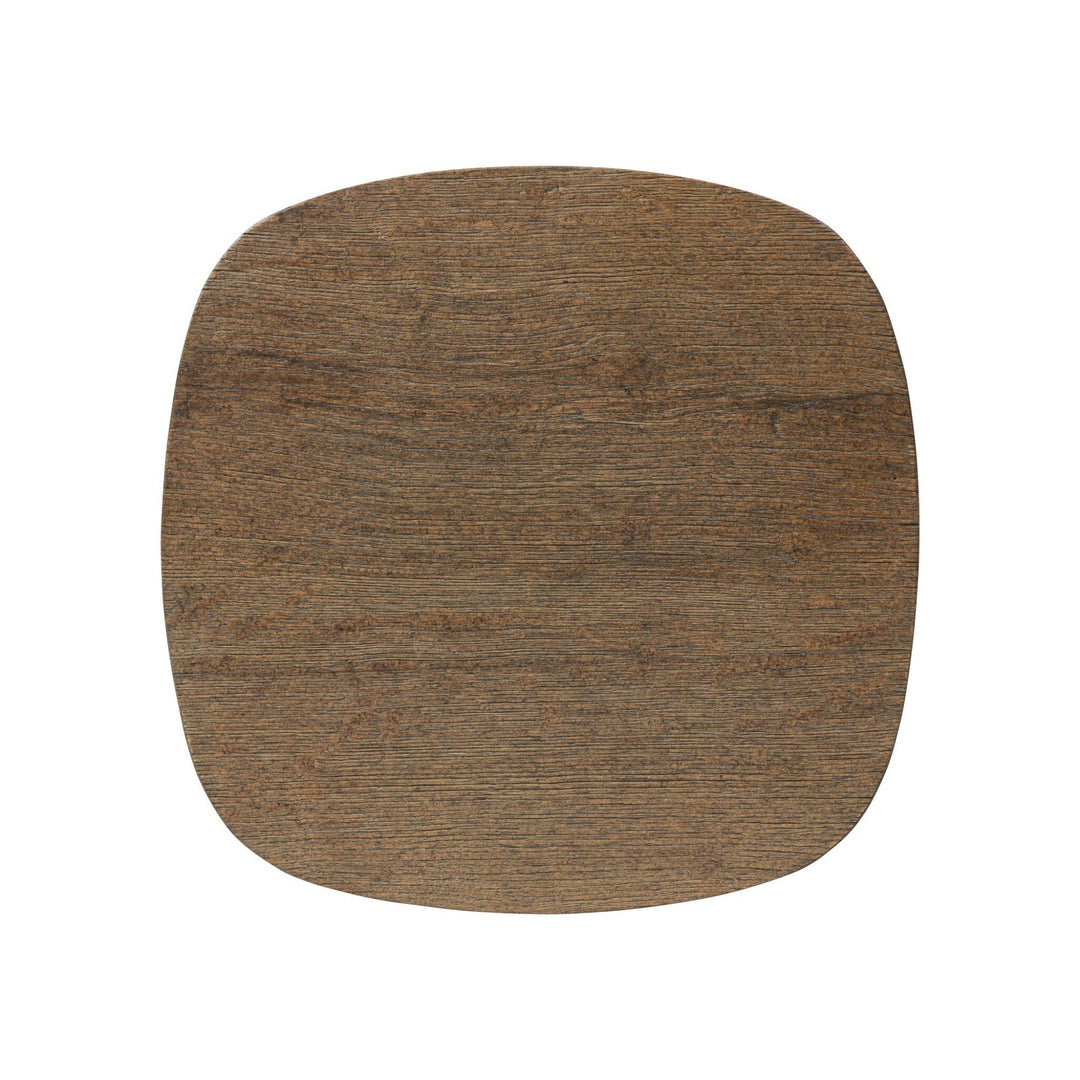 Maison Olive table d'appoint cylindrique en bois naturel vieilli, texture grainée, style rustique et chaleureux.