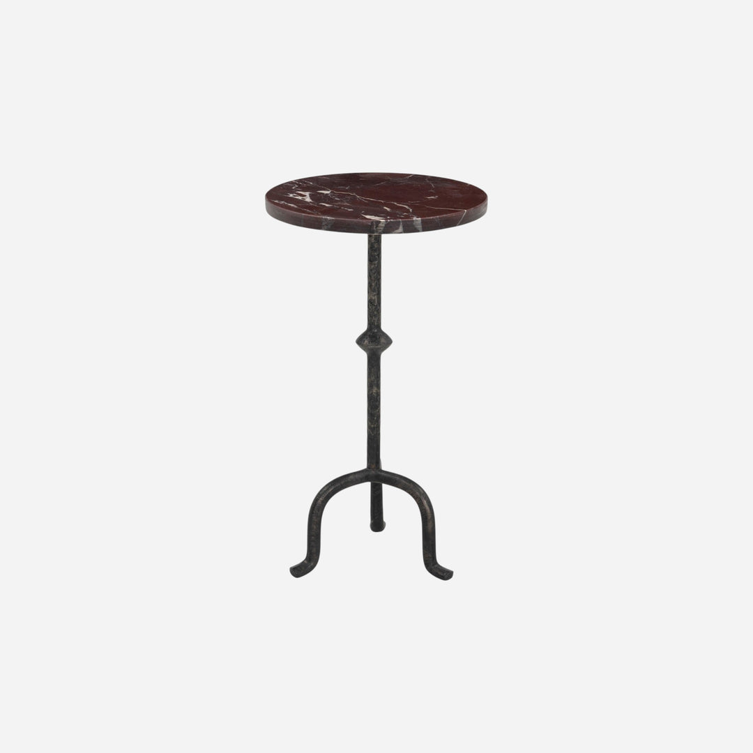 Maison Olive Table d'appoint Jocelyn ronde en marbre bordeaux et pied en métal noir vieilli