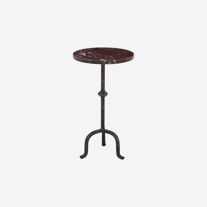 Maison Olive Table d'appoint Jocelyn ronde en marbre bordeaux et pied en métal noir vieilli