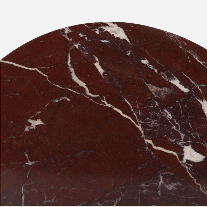 Table d'appoint JOCELYN en marbre rouge bordeaux avec veines blanches, par Maison Olive