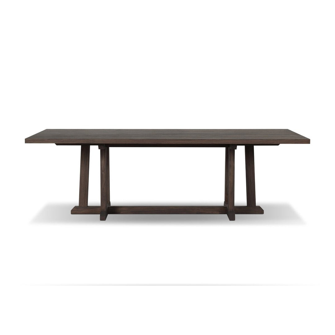 Maison Olive table à manger en bois massif foncé avec pieds croisés en H, style campagnard moderne.