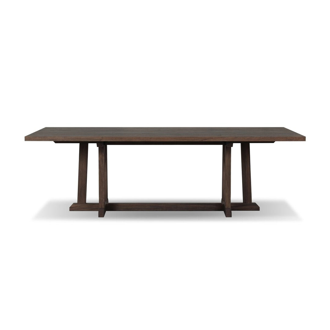 Maison Olive table à manger en bois massif foncé avec pieds croisés en H, style campagnard moderne.