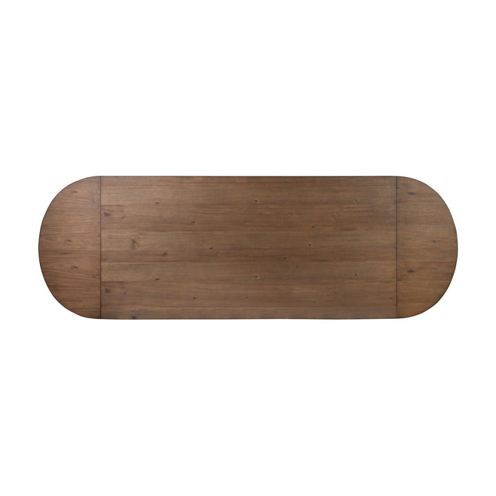 Table à manger ovale en bois brun Maison Olive avec pied central, style rustique