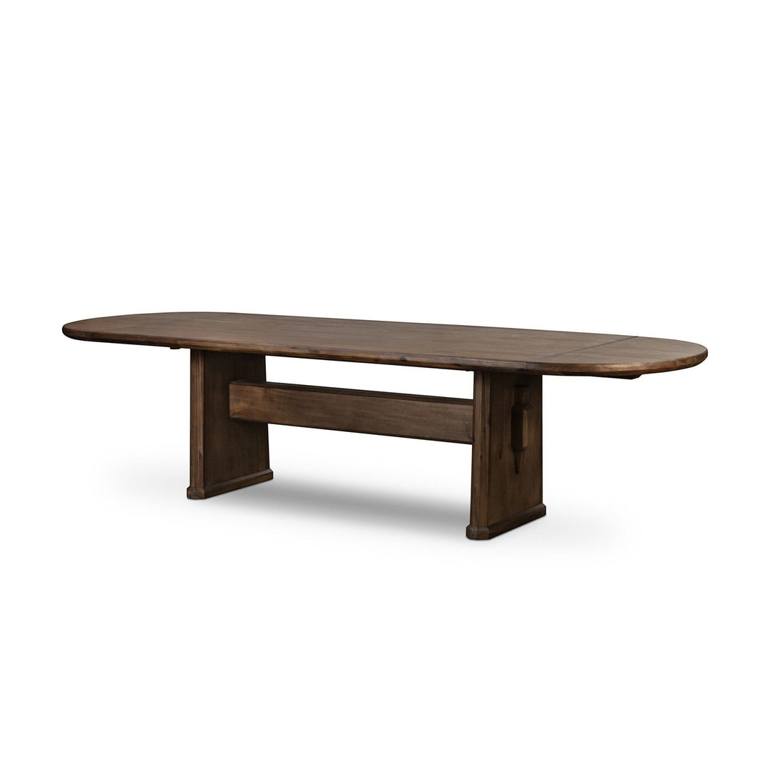 Maison Olive table à manger rustique en bois brun avec piètement central, plateau ovale, 120 caractères