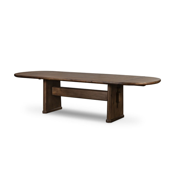 Maison Olive table à manger rustique en bois brun avec piètement central, plateau ovale, 120 caractères
