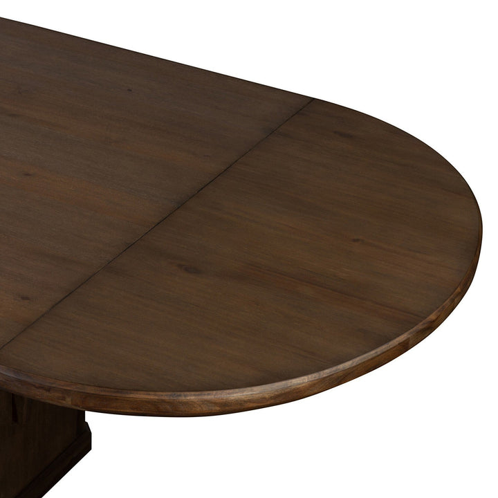 Table à manger ovale en bois brun foncé Maison Olive avec pied central, style rustique