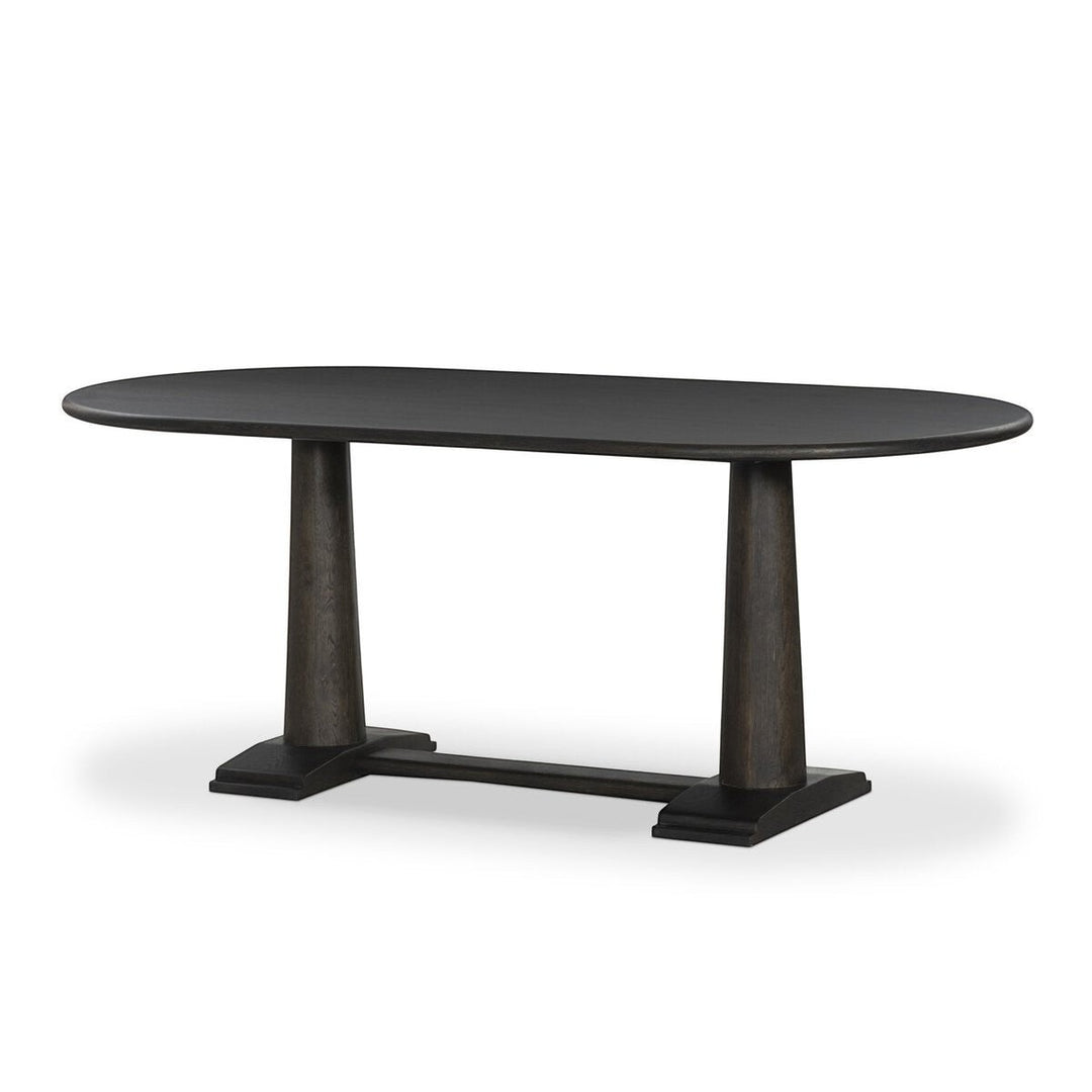 Maison Olive table à manger ovale en bois foncé, design moderne avec piédestal central