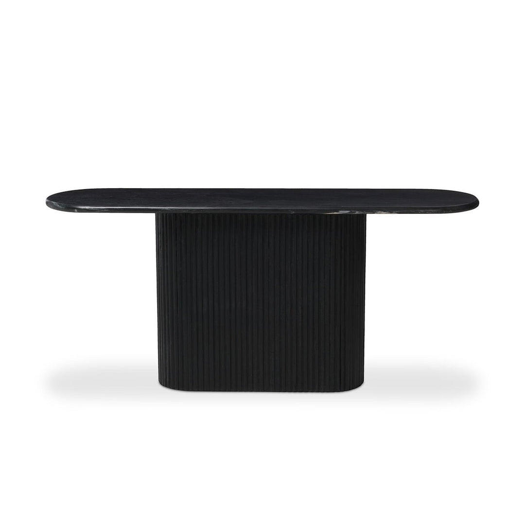 Maison Olive table d'appoint ovale en marbre noir veiné avec pied cannelé noir