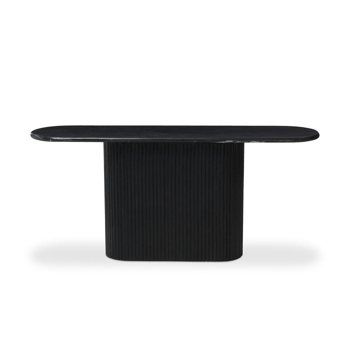 Maison Olive table d'appoint ovale en marbre noir veiné avec pied cannelé noir