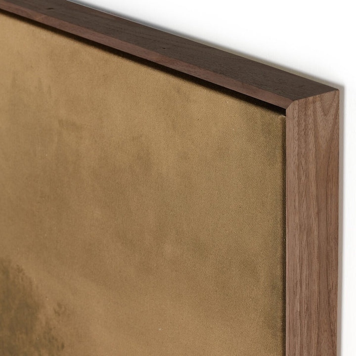 Tableau décoratif Maison Olive avec toile aux tons ocre et brun dans un cadre en bois massif naturel