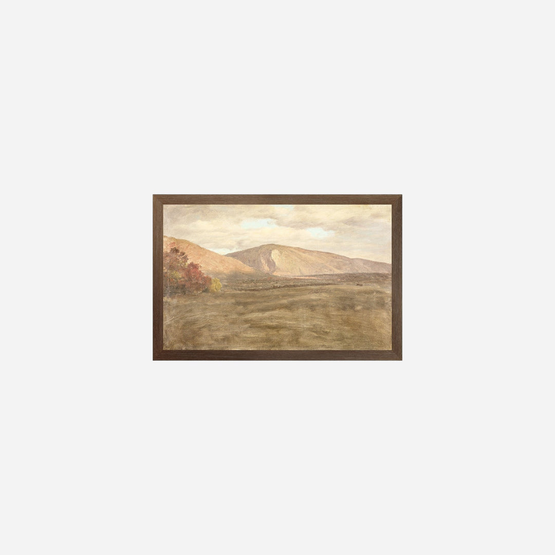 Tableau Maison Olive représentant le paysage Mt. Katahdin dans le style Hudson River School avec cadre en bois sombre