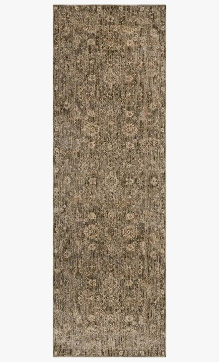 Tapis Maison Olive Junie Lagoon Natural au motif antique vieilli, tissé en polyester doux et certifié OEKO-TEX.