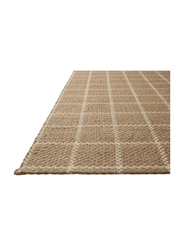 Tapis Maison Olive Fletcher en jute naturel et ivoire avec motif à carreaux tissé mécaniquement