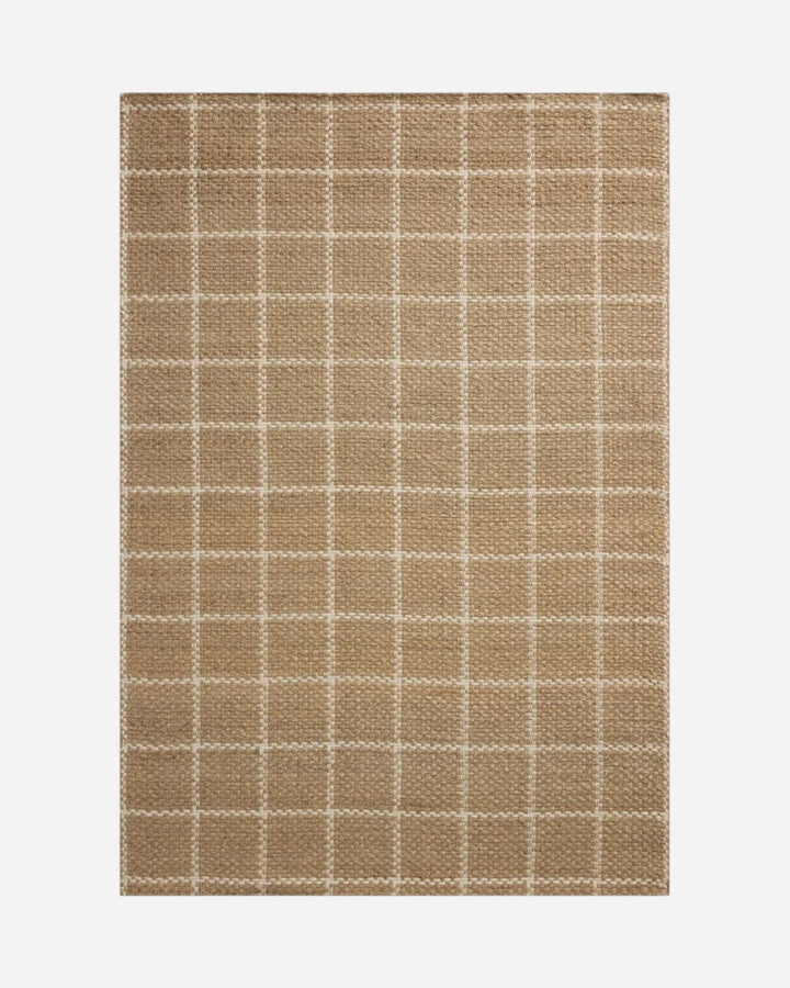 Tapis Maison Olive Fletcher en jute naturel et ivoire avec un motif à carreaux tissé mécaniquement